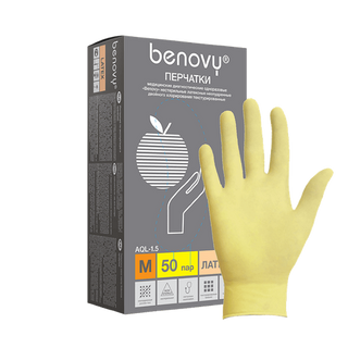 Изображение товара «Перчатки латек M Benovy текстур неопуд  н/стер  ЖЕЛТЫЕ пара. N50»