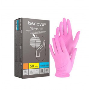Перчатки нитрил S РОЗОВЫЕ Benovy текстур неопуд  н/стер пара. N50